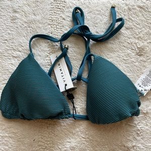 Vitamin A ribbed teal string bikini top